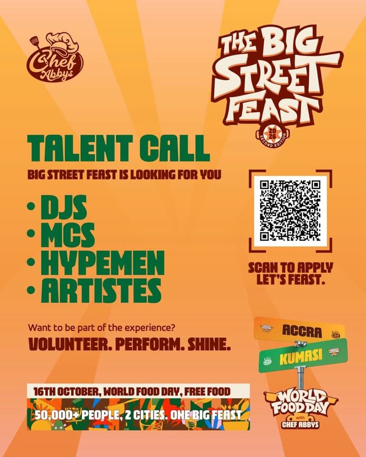 Talent call poster with application QR code, for DJs, MCs, hypemen and artistes